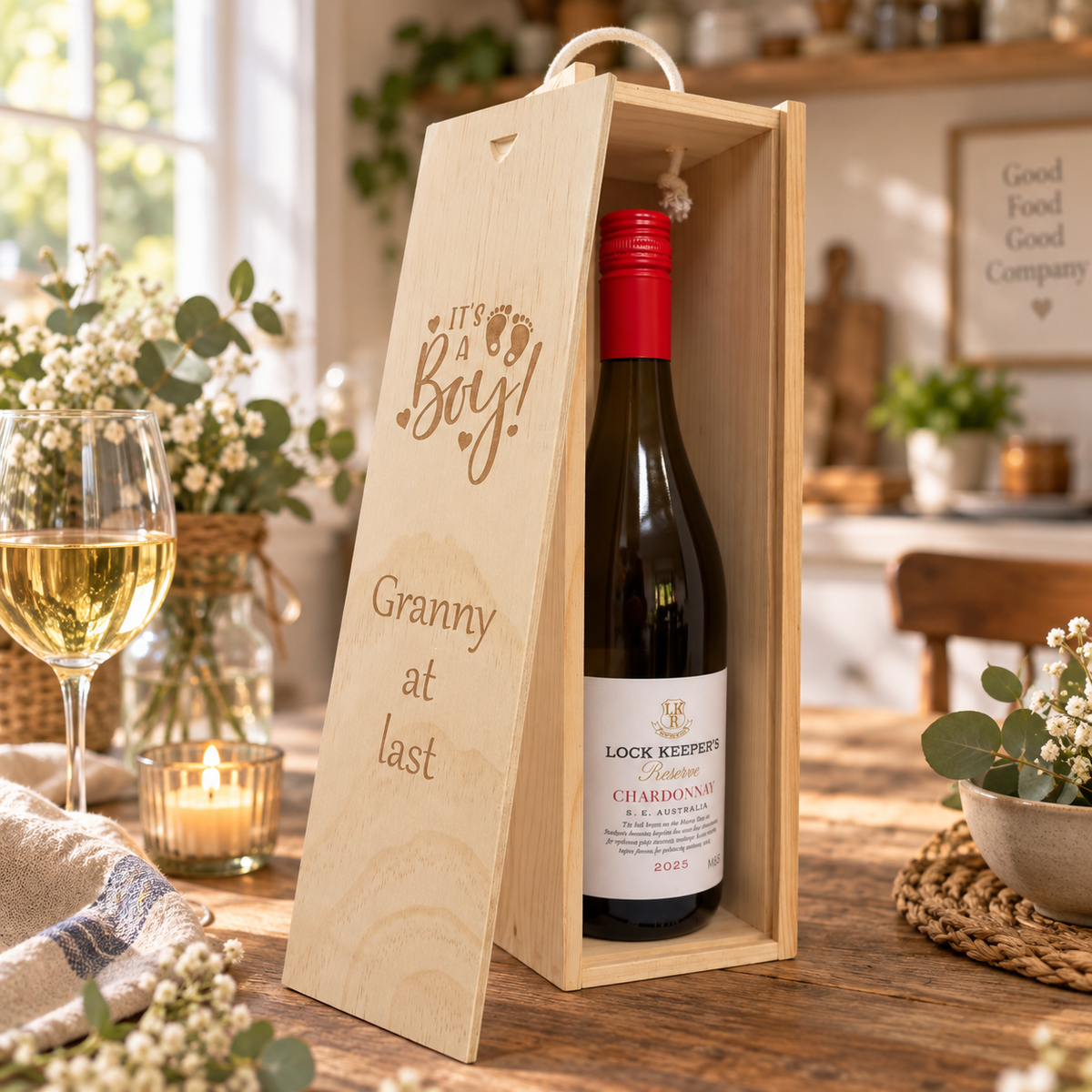 Personalised Wooden Wine Box Mum Dad Baby New Born Custom Engraved