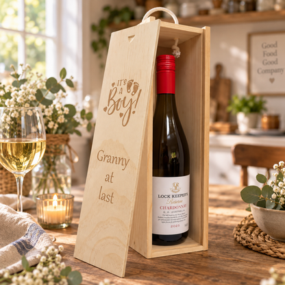 Personalised Wooden Wine Box Mum Dad Baby New Born Custom Engraved