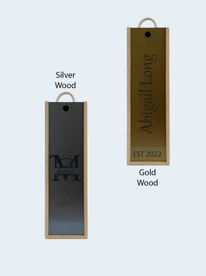 Names & Monogram - Personalise - Bespoke Bottle Box - Choose from 10 Designs - 6 Colours - Wood and Acrylic