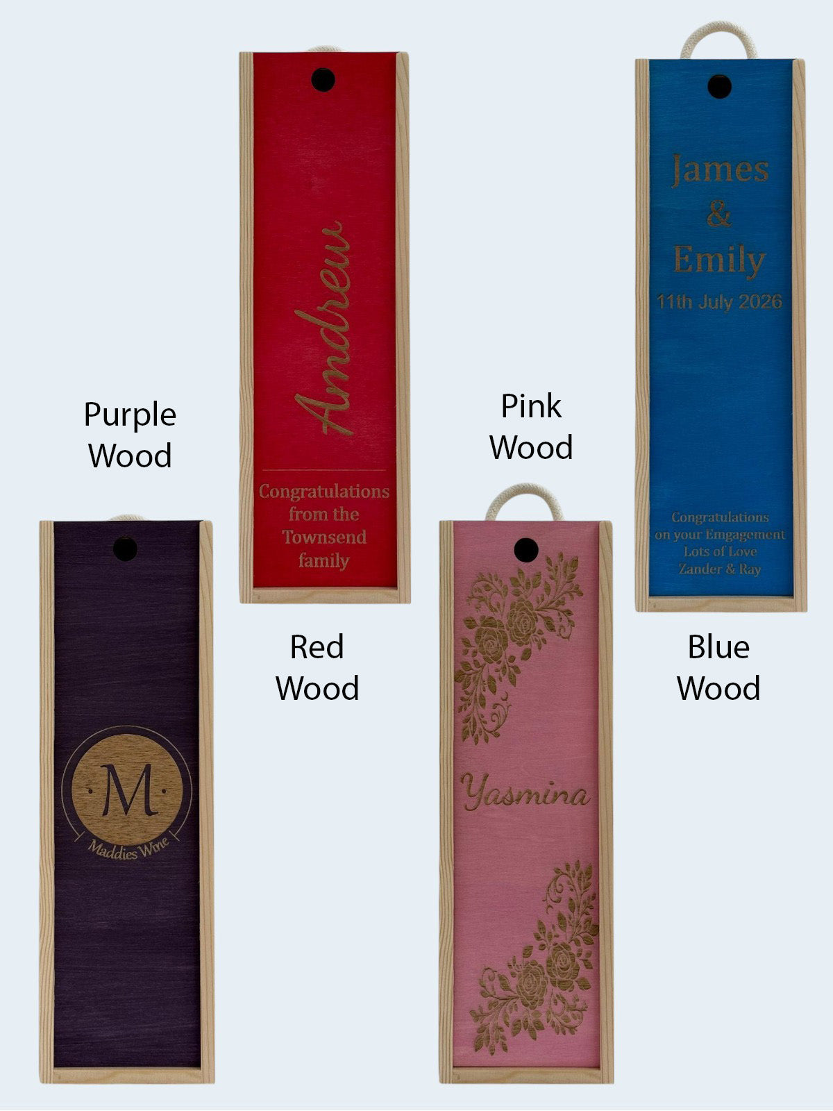 Names & Monogram - Personalise - Bespoke Bottle Box - Choose from 10 Designs - 6 Colours - Wood and Acrylic