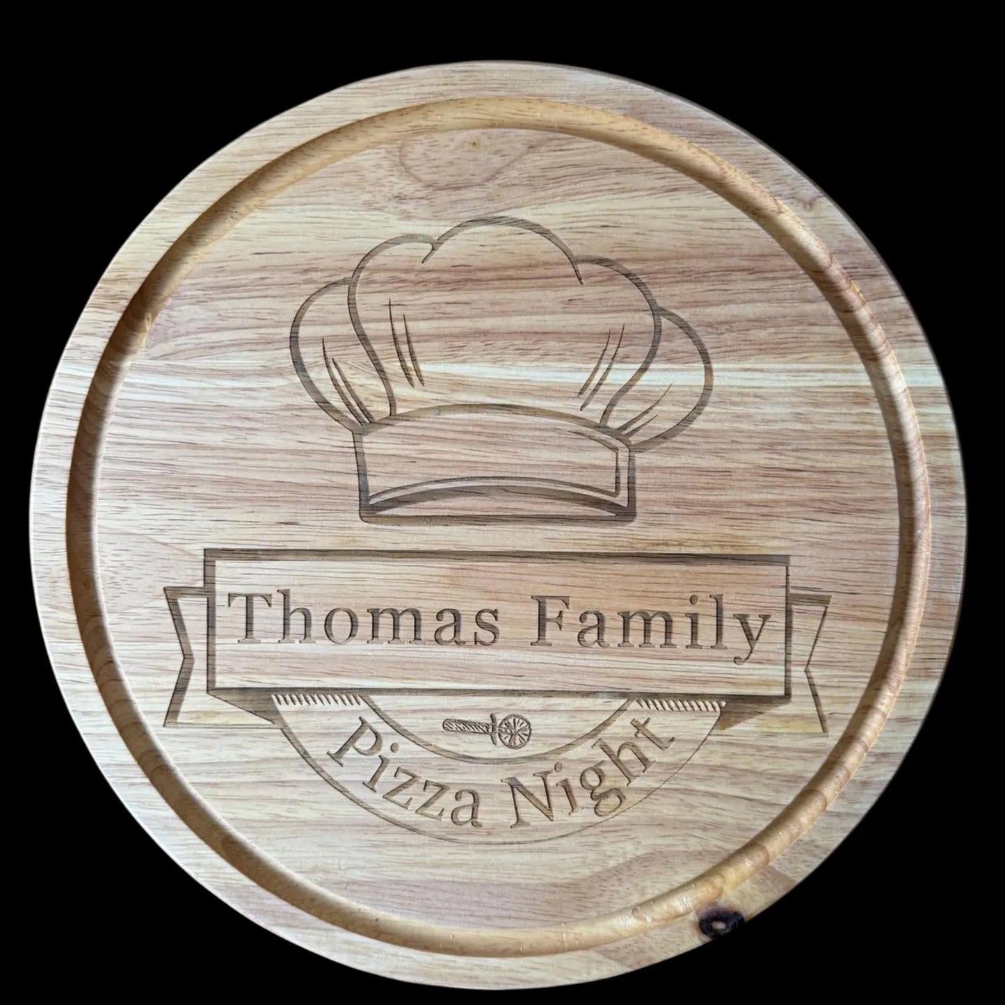 Personalised Round Pizza, presentation, charcuterie, chopping board