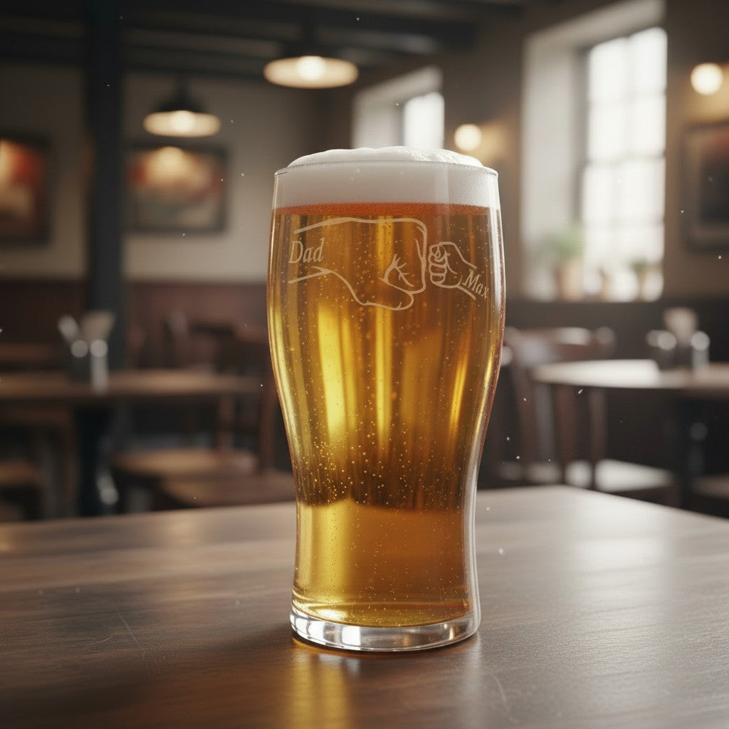 Personalised - Fathers Day - Fist Bump - Engraved Pint Glass - Presentation Box