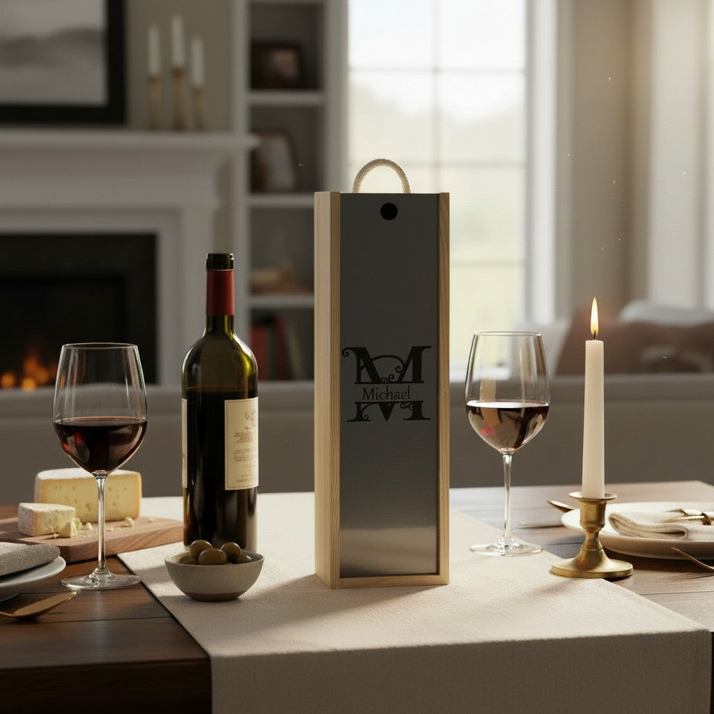 Names & Monogram - Personalise - Bespoke Bottle Box - Choose from 10 Designs - 6 Colours - Wood and Acrylic