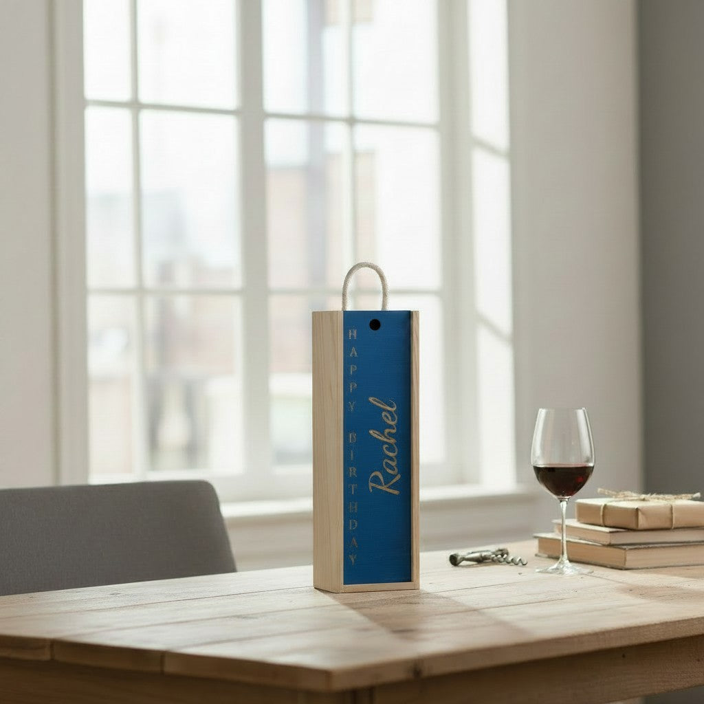 Happy Birthday - Personalise - Bespoke Bottle Box - Choose from 10 Designs - 6 Colours - Wood and Acrylic