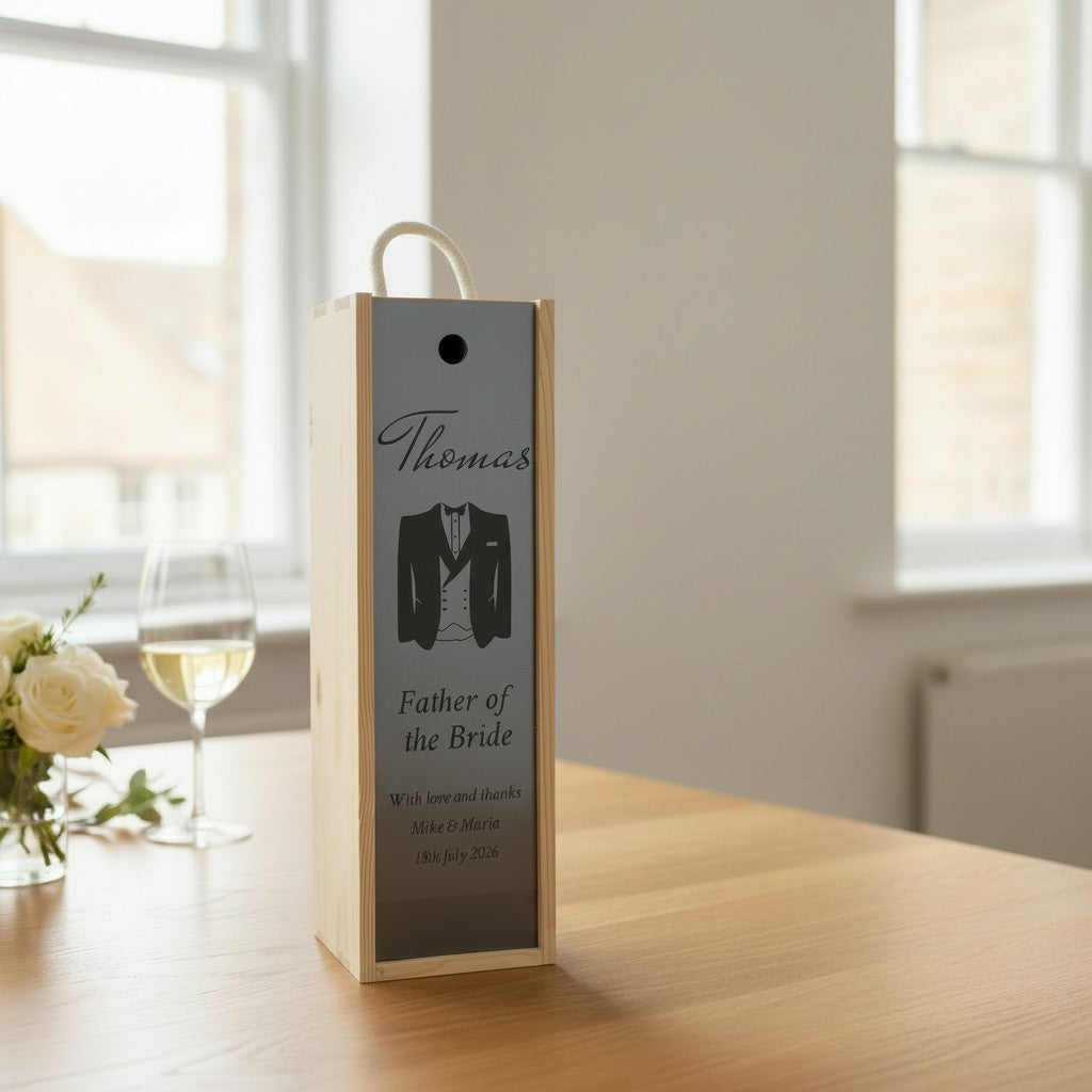 Wedding Gift and Favour - Personalise - Bespoke Bottle Box - Choose from 14 Designs - 6 Colours - Wood and Acrylic