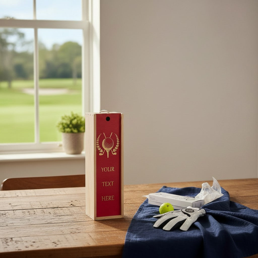 Golf - Personalise - Bespoke Bottle Box - Choose from 10 Designs - 6 Colours - Wood and Acrylic