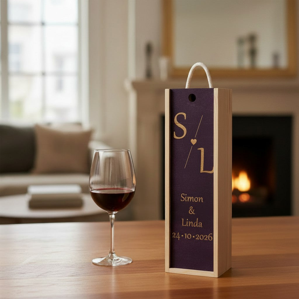 Anniversary - Personalise - Bespoke Bottle Box - Choose from 10 Designs - 6 Colours - Wood and Acrylic