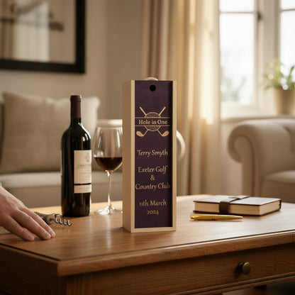 Golf - Personalise - Bespoke Bottle Box - Choose from 10 Designs - 6 Colours - Wood and Acrylic