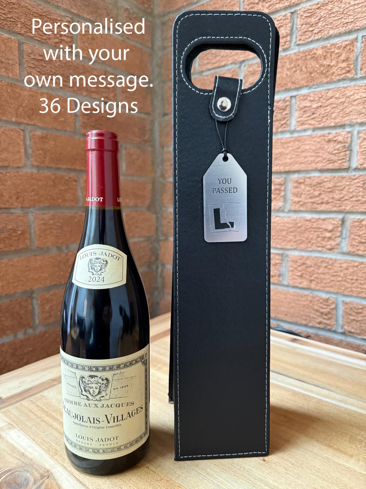 Personalised - Faux Leather Bottle Gift Bag - Acrylic Gift Tag - Any Occasion