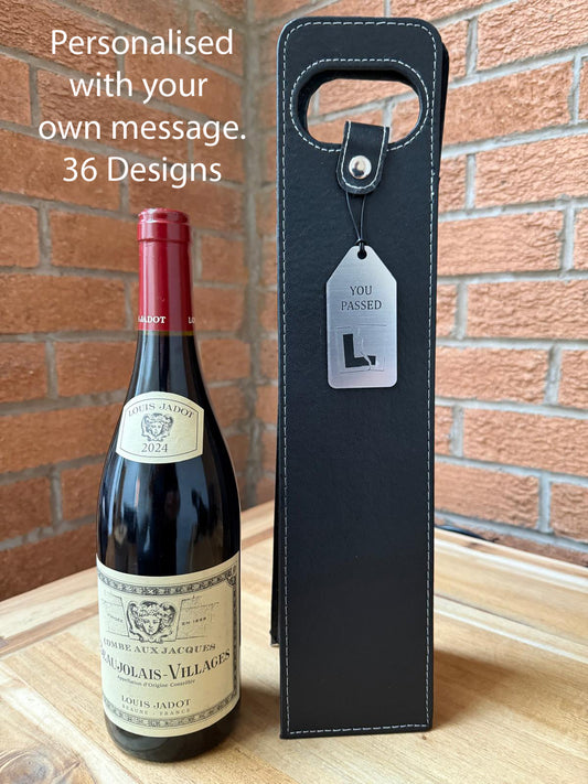 Personalised - Faux Leather Bottle Gift Bag - Acrylic Gift Tag - Any Occasion