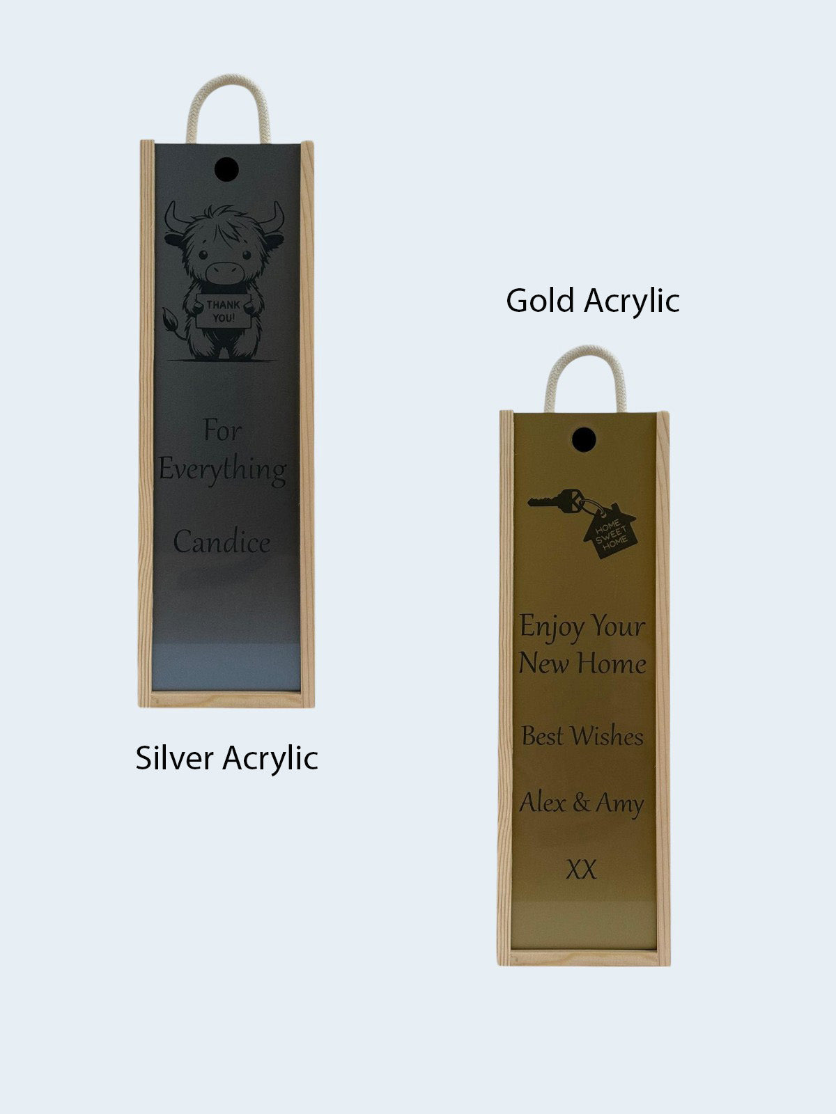 Special Occasions - Personalise - Bespoke Bottle Box - Choose from 10 Designs - 6 Colours - Wood and Acrylic