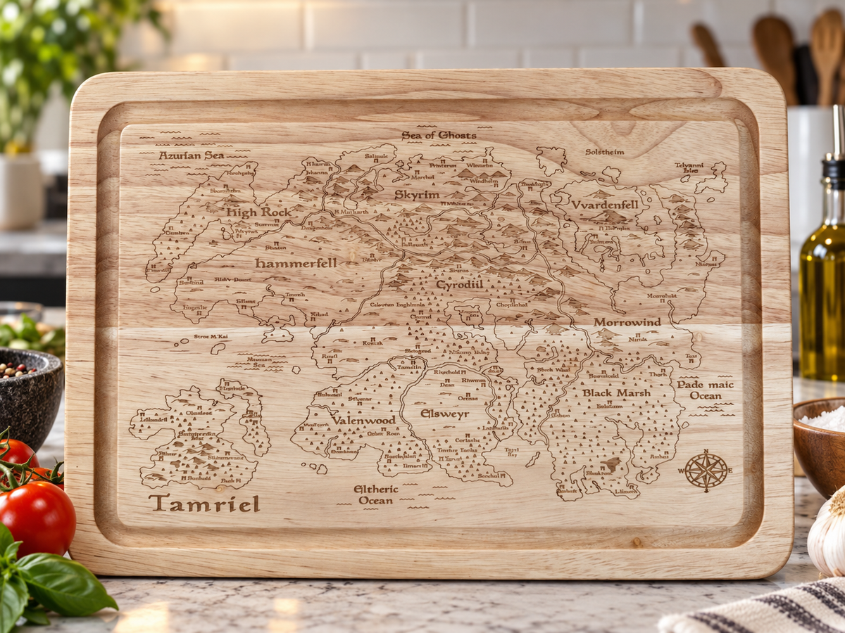 Tamriel Map Elder Scrolls inspired Rectangular Chopping Board