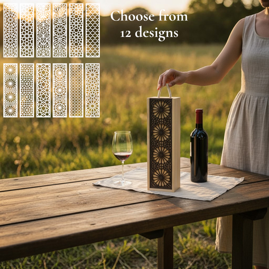 Bespoke Wooden Bottle Box - Laser Engraved - 12 Designs