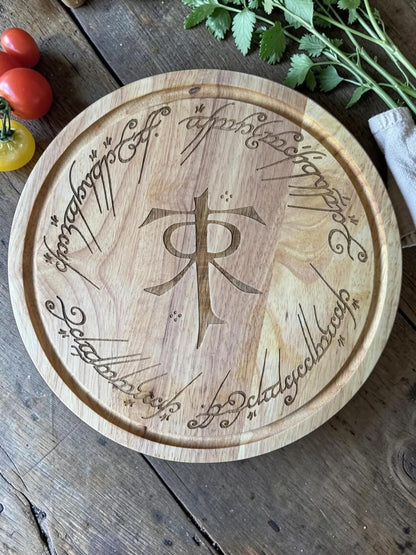 Lord of the Rings inspired Tolkien Monogram Round Chopping Board.