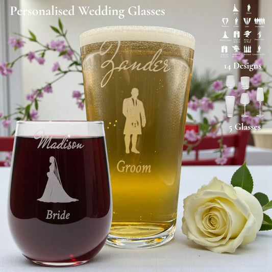 Engraved Wedding Glasses, Personalised Wedding Party Favours