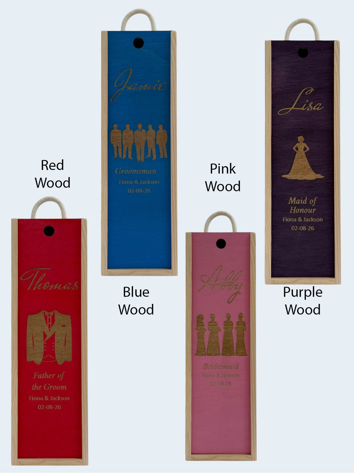 Wedding Gift and Favour - Personalise - Bespoke Bottle Box - Choose from 14 Designs - 6 Colours - Wood and Acrylic