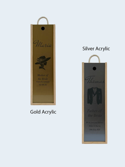 Wedding Gift and Favour - Personalise - Bespoke Bottle Box - Choose from 14 Designs - 6 Colours - Wood and Acrylic