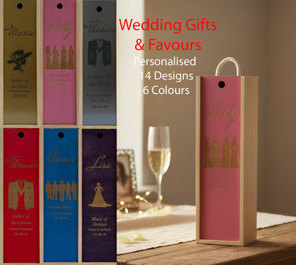 Wedding Gift and Favour - Personalise - Bespoke Bottle Box - Choose from 14 Designs - 6 Colours - Wood and Acrylic