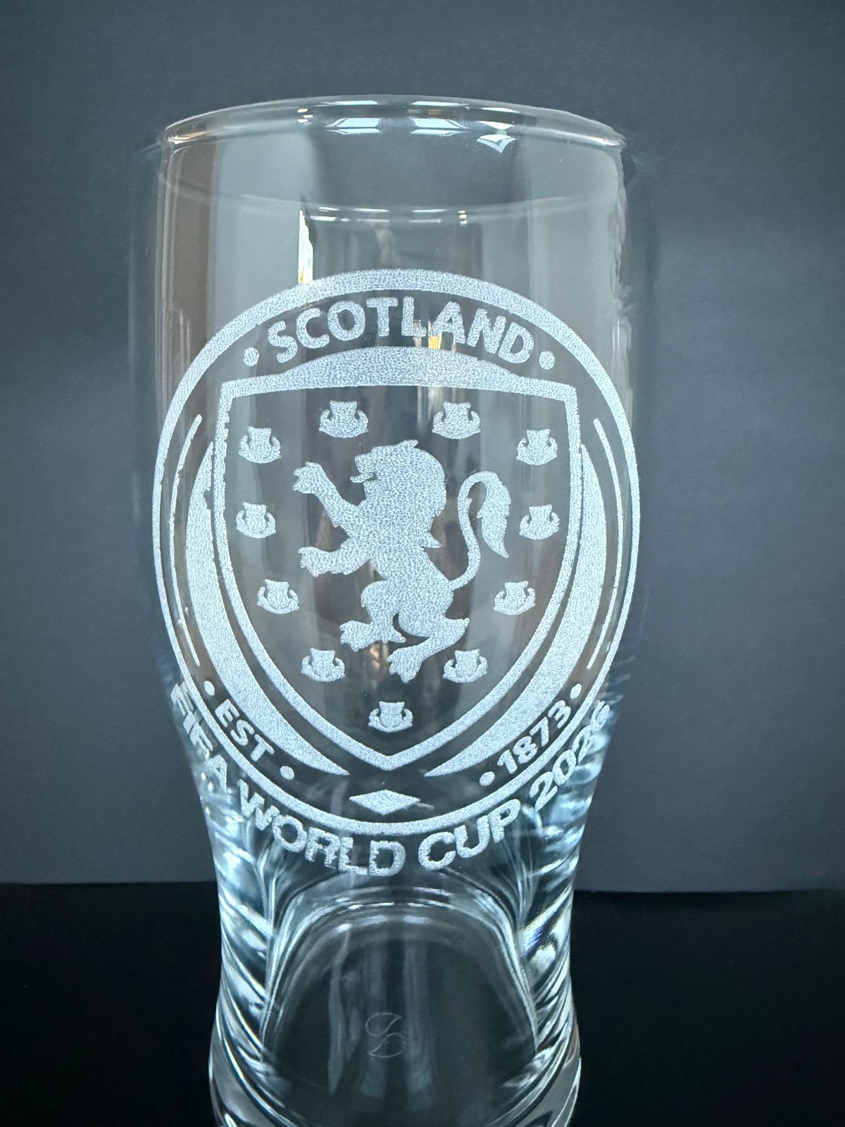 Scotland Football World Cup 2026 engraved pint glass - Choice of 3 designs.