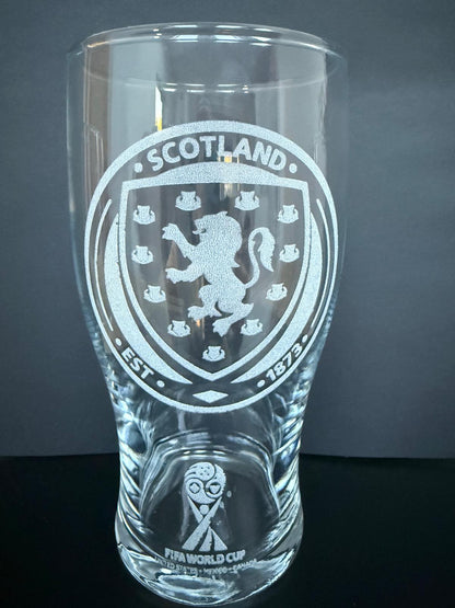 Scotland Football World Cup 2026 engraved pint glass - Choice of 3 designs.