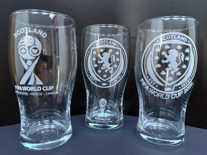 Scotland Football World Cup 2026 engraved pint glass - Choice of 3 designs.