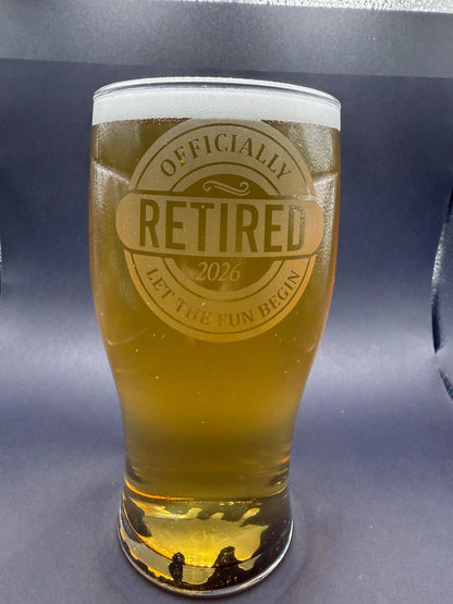 Personalised - Engraved Retirement Pint Glass - Presentation Box