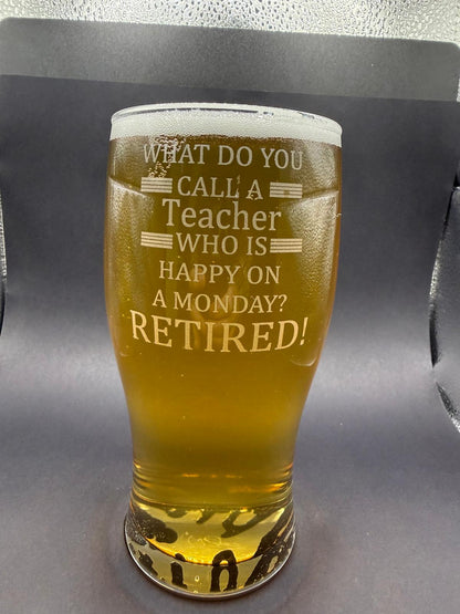Personalised - Engraved Retirement Pint Glass - Presentation Box