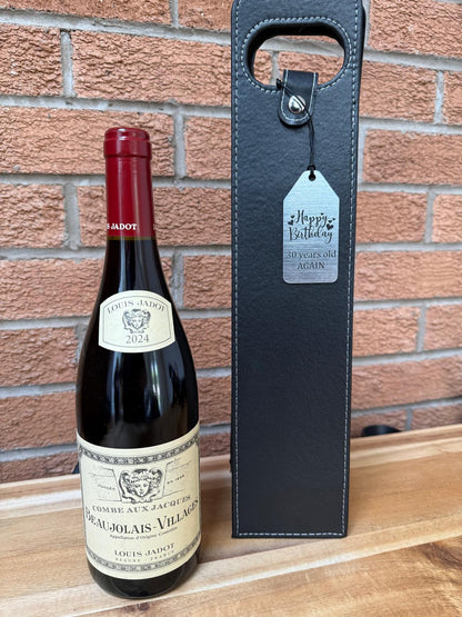 Personalised - Faux Leather Bottle Gift Bag - Acrylic Gift Tag - Any Occasion