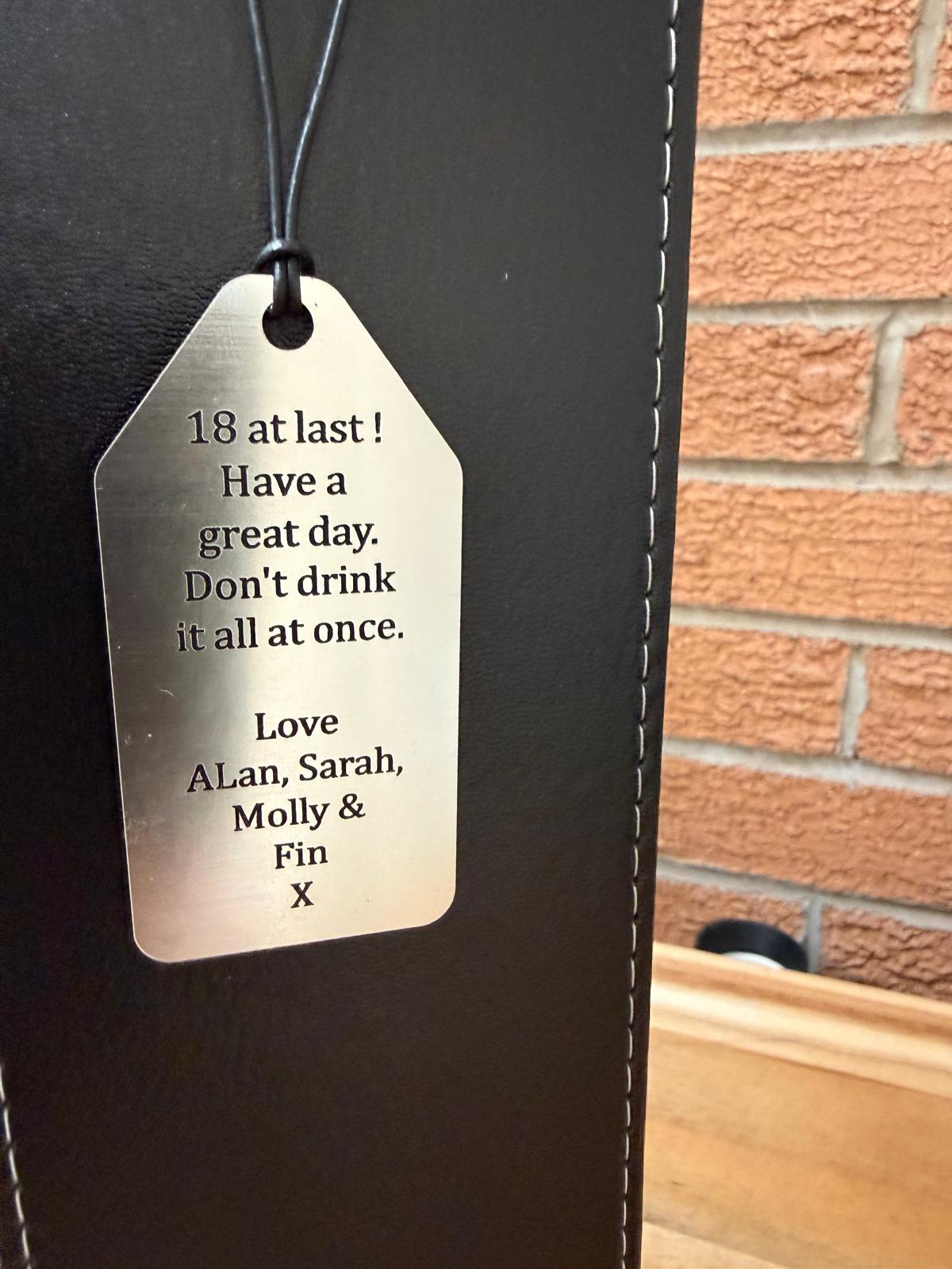 Personalised - Faux Leather Bottle Gift Bag - Acrylic Gift Tag - Any Occasion