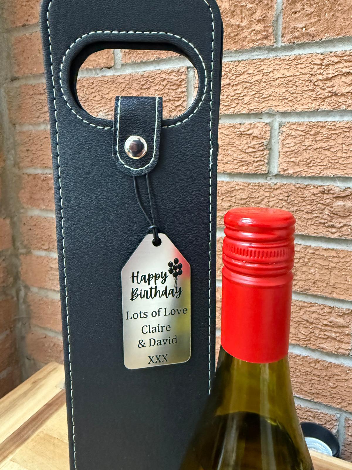 Personalised - Faux Leather Bottle Gift Bag - Acrylic Gift Tag - Any Occasion