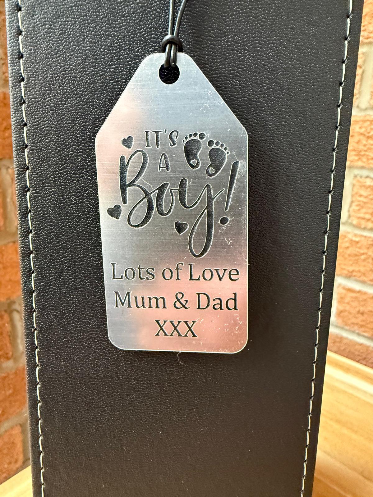 Personalised - Faux Leather Bottle Gift Bag - Acrylic Gift Tag - Any Occasion