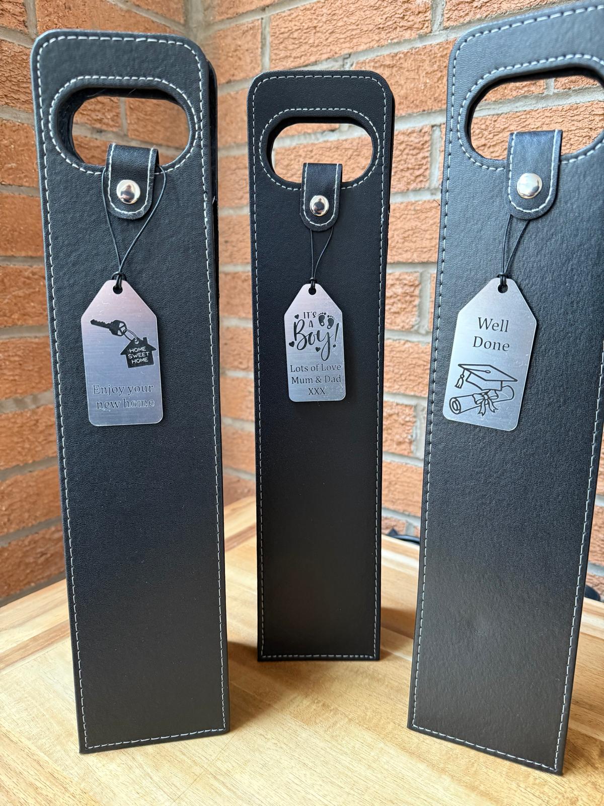 Personalised - Faux Leather Bottle Gift Bag - Acrylic Gift Tag - Any Occasion