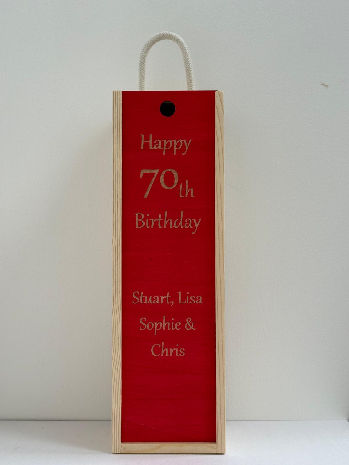 Happy Birthday - Personalise - Bespoke Bottle Box - Choose from 10 Designs - 6 Colours - Wood and Acrylic