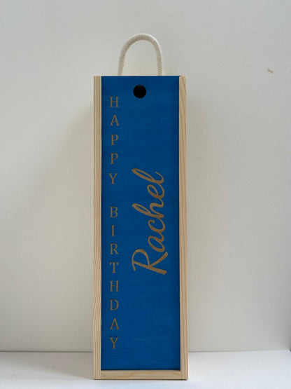 Happy Birthday - Personalise - Bespoke Bottle Box - Choose from 10 Designs - 6 Colours - Wood and Acrylic