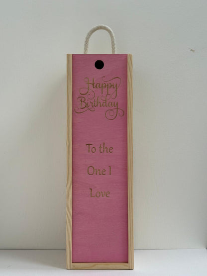 Happy Birthday - Personalise - Bespoke Bottle Box - Choose from 10 Designs - 6 Colours - Wood and Acrylic