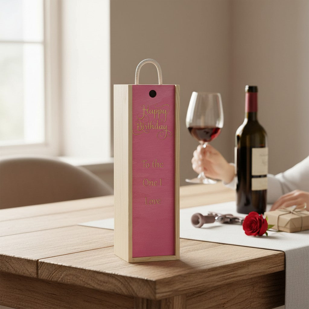 Happy Birthday - Personalise - Bespoke Bottle Box - Choose from 10 Designs - 6 Colours - Wood and Acrylic