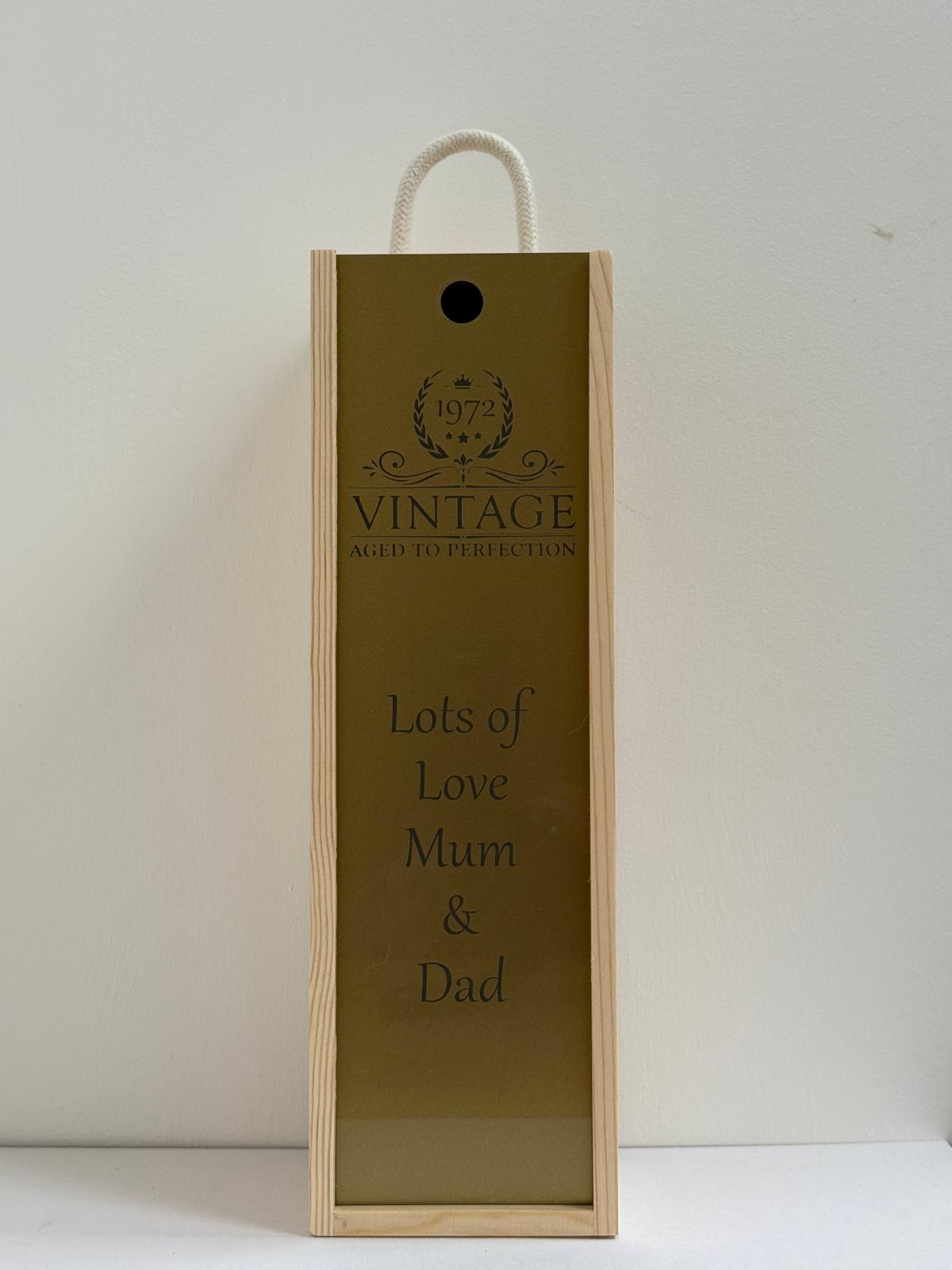 Happy Birthday - Personalise - Bespoke Bottle Box - Choose from 10 Designs - 6 Colours - Wood and Acrylic
