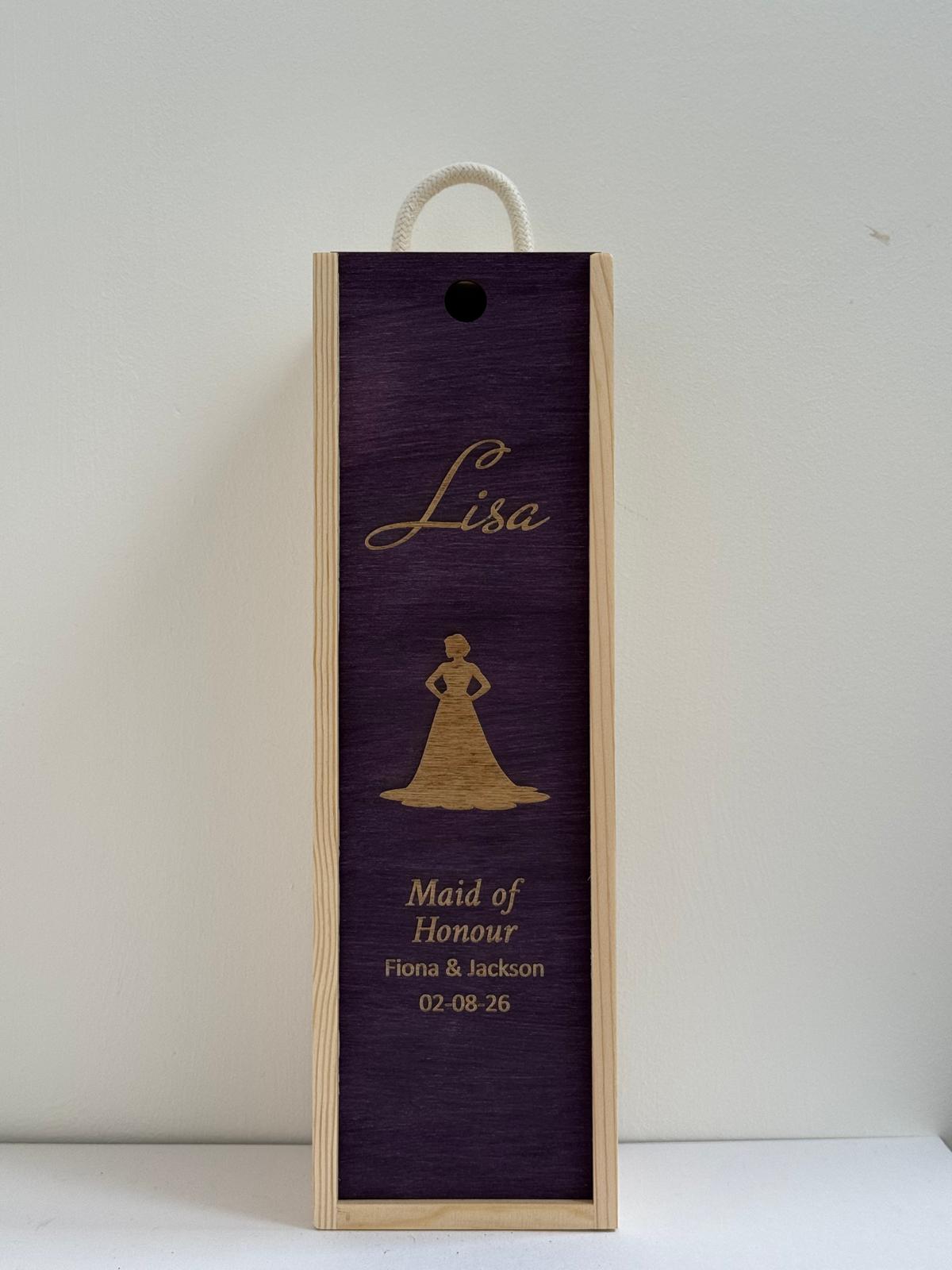 Wedding Gift and Favour - Personalise - Bespoke Bottle Box - Choose from 14 Designs - 6 Colours - Wood and Acrylic