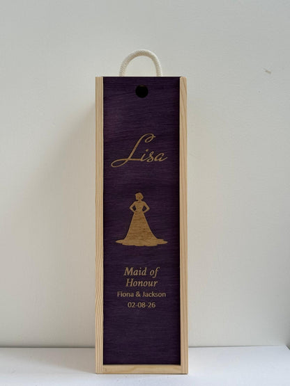 Wedding Gift and Favour - Personalise - Bespoke Bottle Box - Choose from 14 Designs - 6 Colours - Wood and Acrylic