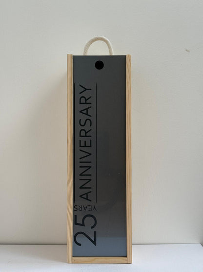 Anniversary - Personalise - Bespoke Bottle Box - Choose from 10 Designs - 6 Colours - Wood and Acrylic