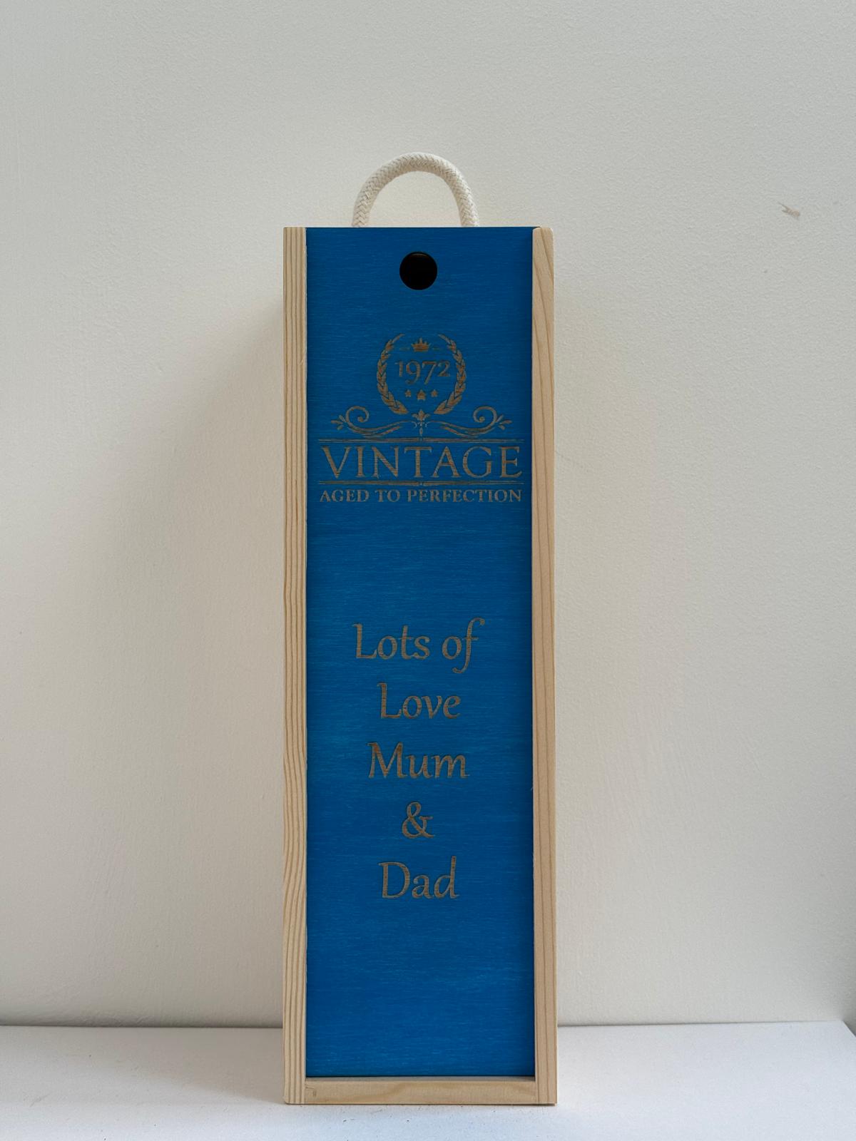 Anniversary - Personalise - Bespoke Bottle Box - Choose from 10 Designs - 6 Colours - Wood and Acrylic