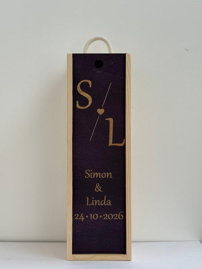 Anniversary - Personalise - Bespoke Bottle Box - Choose from 10 Designs - 6 Colours - Wood and Acrylic