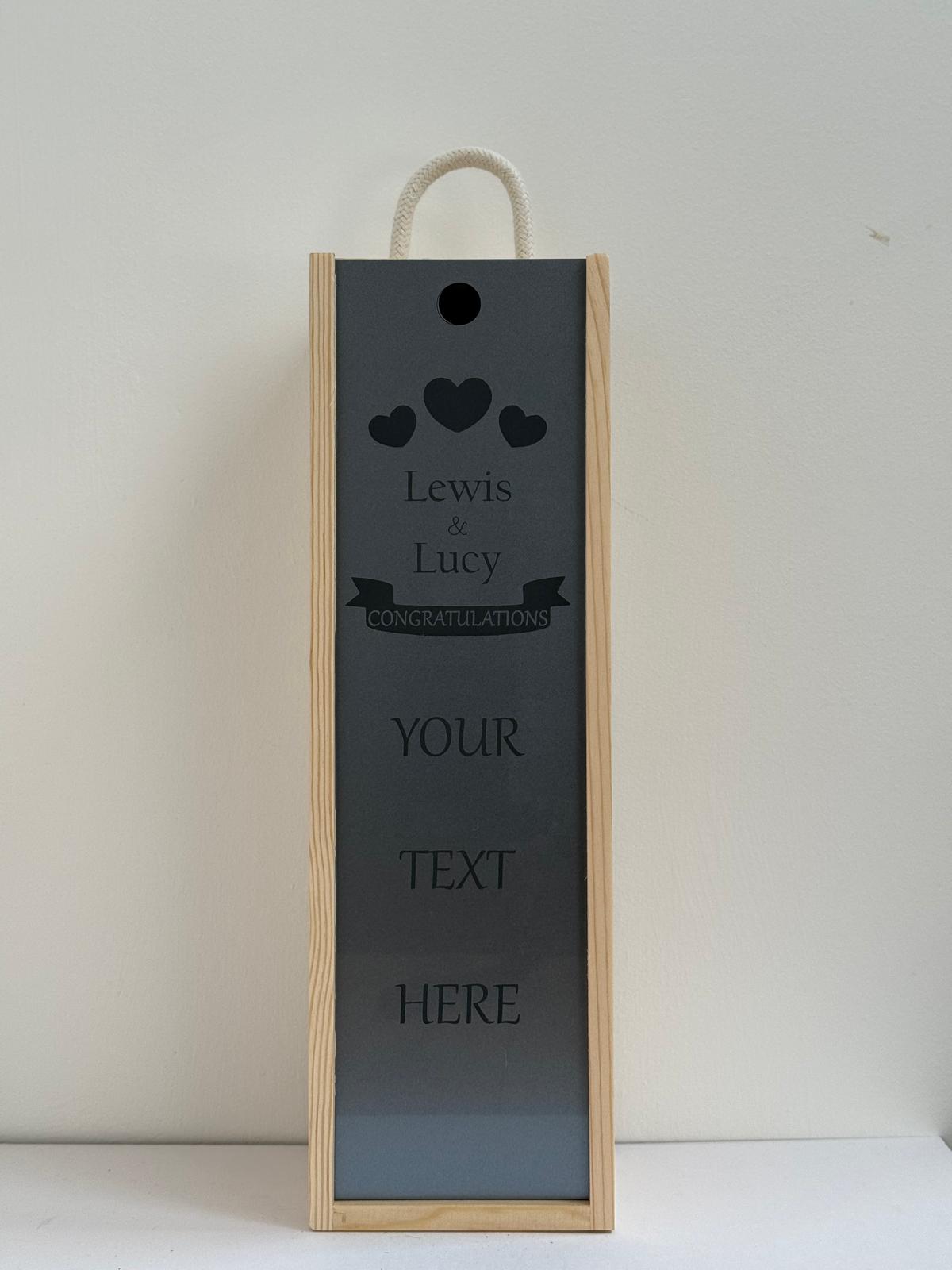 Engagement - Personalise - Bespoke Bottle Box - Choose from 10 Designs - 6 Colours - Wood and Acrylic