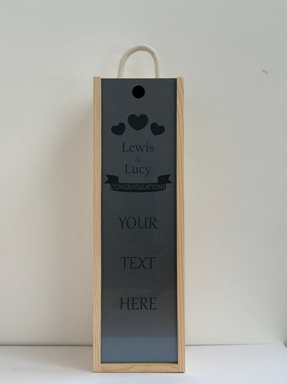 Engagement - Personalise - Bespoke Bottle Box - Choose from 10 Designs - 6 Colours - Wood and Acrylic