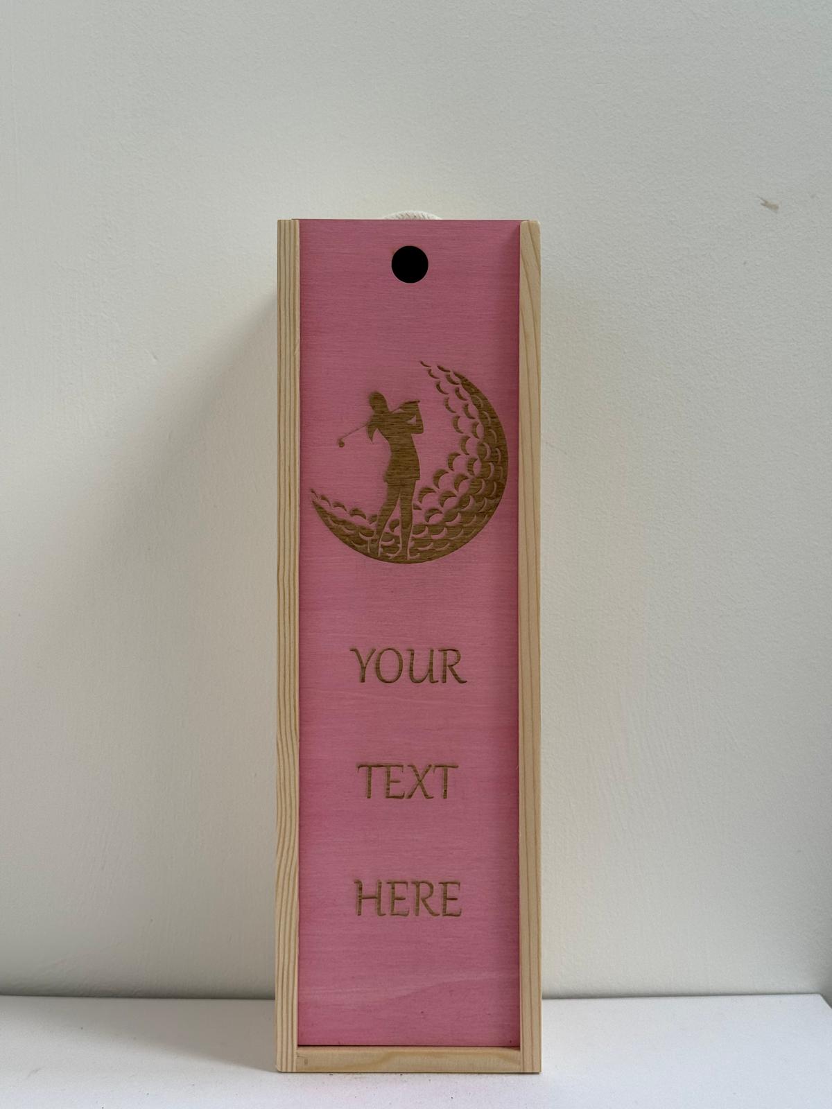 Golf - Personalise - Bespoke Bottle Box - Choose from 10 Designs - 6 Colours - Wood and Acrylic