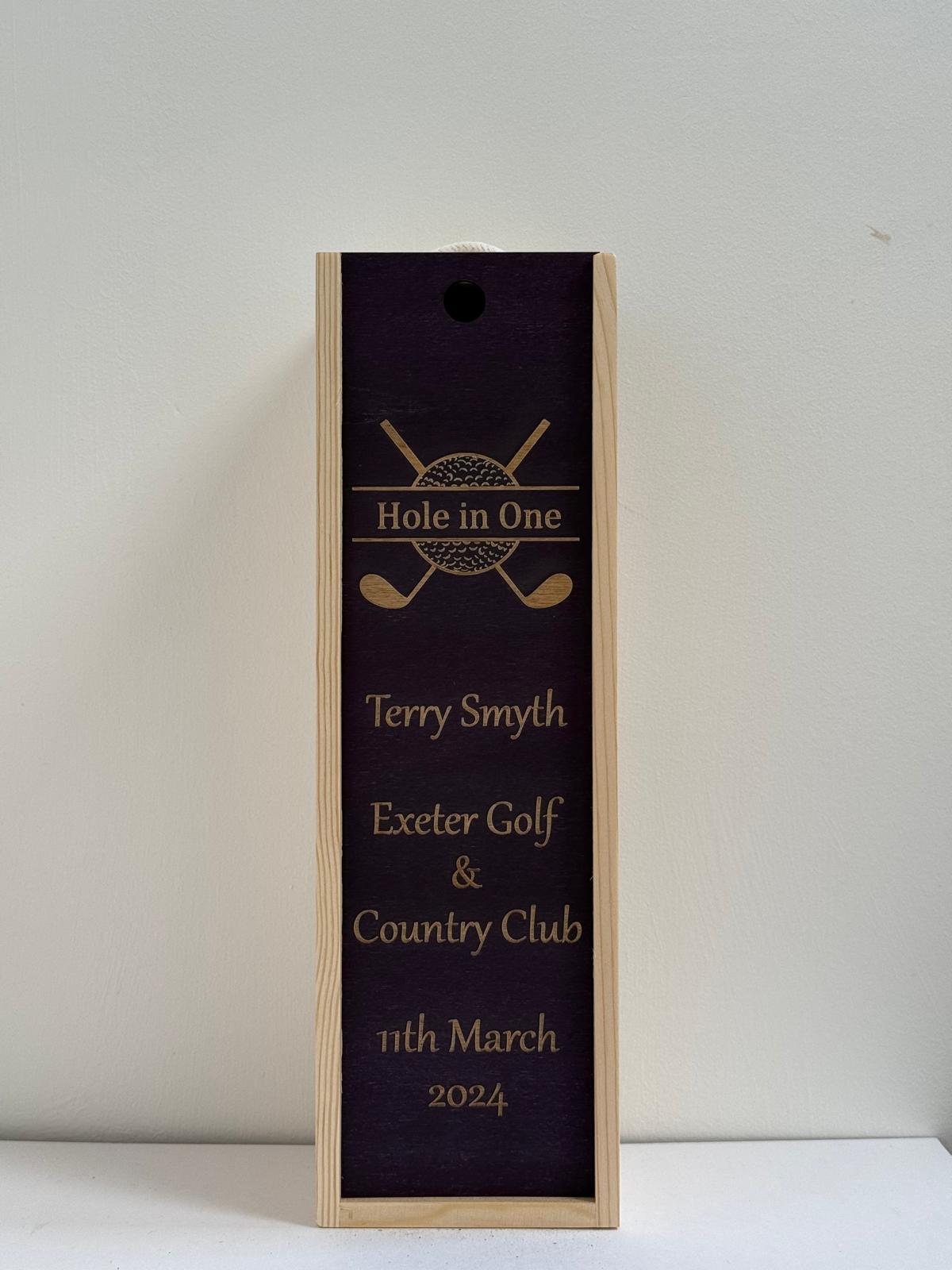 Golf - Personalise - Bespoke Bottle Box - Choose from 10 Designs - 6 Colours - Wood and Acrylic