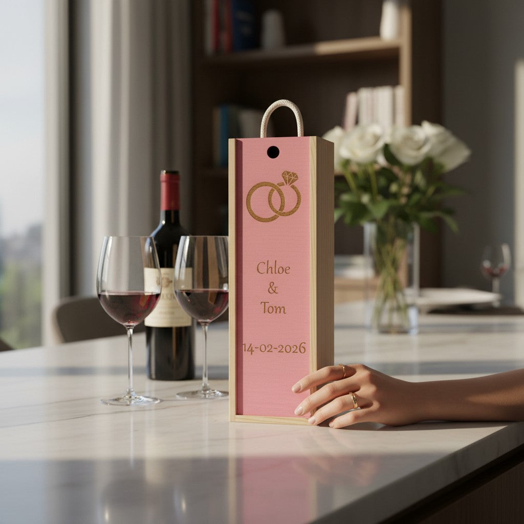 Engagement - Personalise - Bespoke Bottle Box - Choose from 10 Designs - 6 Colours - Wood and Acrylic
