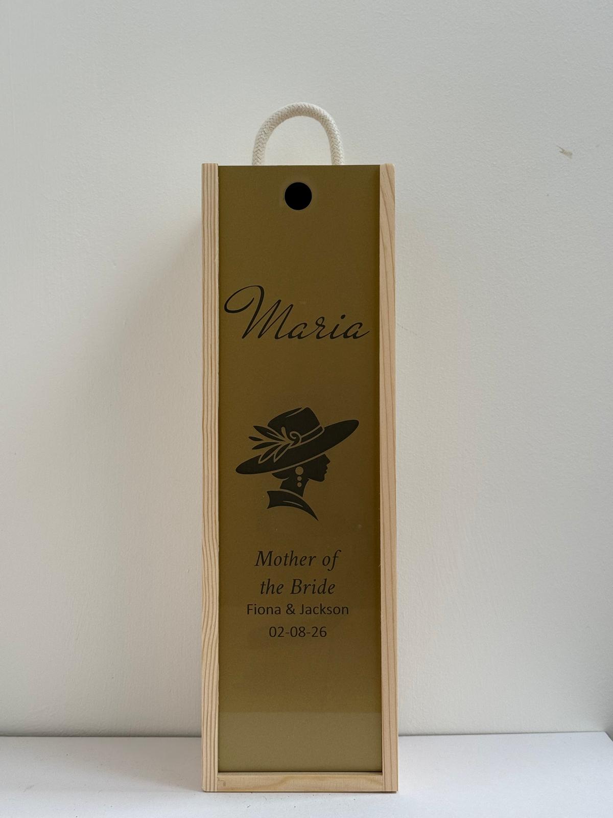 Wedding Gift and Favour - Personalise - Bespoke Bottle Box - Choose from 14 Designs - 6 Colours - Wood and Acrylic