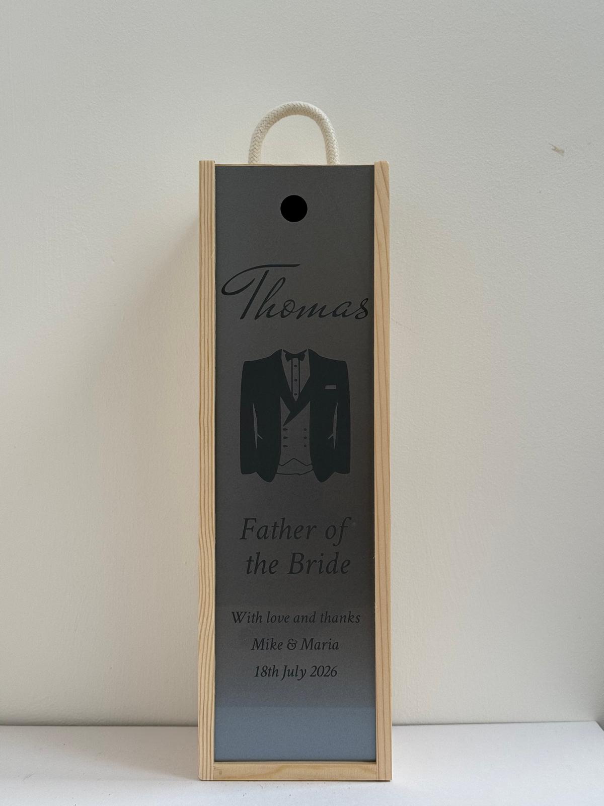 Wedding Gift and Favour - Personalise - Bespoke Bottle Box - Choose from 14 Designs - 6 Colours - Wood and Acrylic