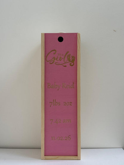 Mum, Dad, Baby - Personalise - Bespoke Bottle Box - Choose from 10 Designs - 6 Colours - Wood and Acrylic